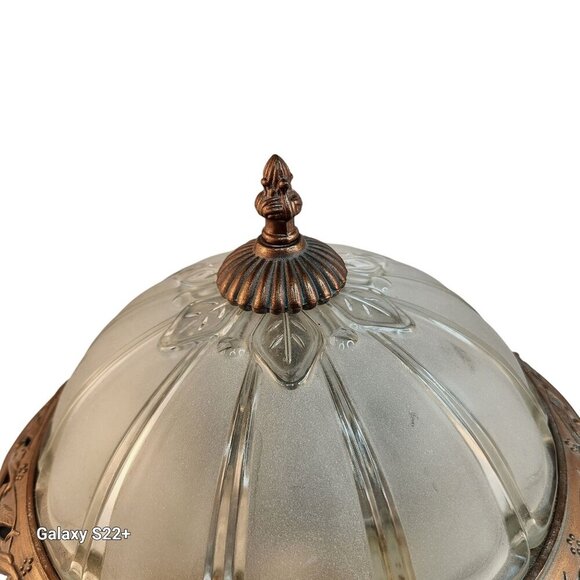 Vintage Ceiling Light Fixture Frosted Glass & Brass Dome With Floral Design 13 i - Picture 6 of 14
